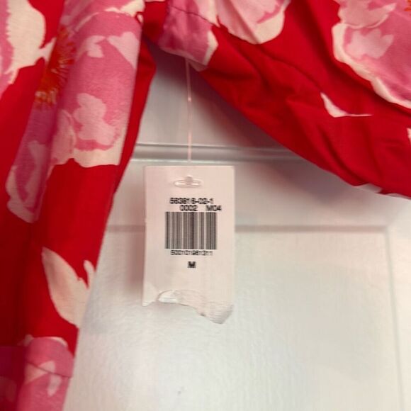 Old Navy NWT red pink floral puff sleeve wrap blouse M - Picture 5 of 10
